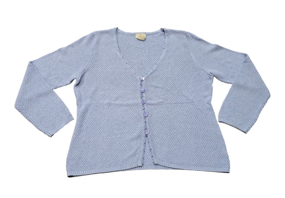 Sigrid Olsen Sport Bluish Purple Linen Button Up Cardigan Long Sleeve Sweater